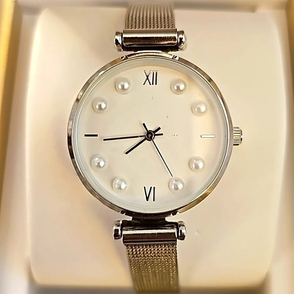 NIB Women's Charter Club Stainless Steel Mesh Bracelet Watch 30mm